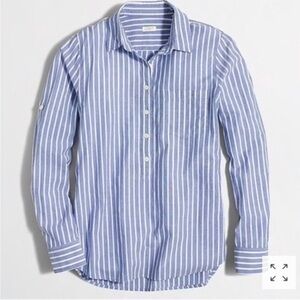 J. Crew Blue and White Striped Pocket Popover Shirt XS 100% Cotton